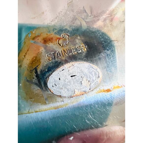 Vintage 5x5 Blue Floral Enamel Tray Stainless Steel Lamb Mark Mid Century Japan - Picture 6 of 7